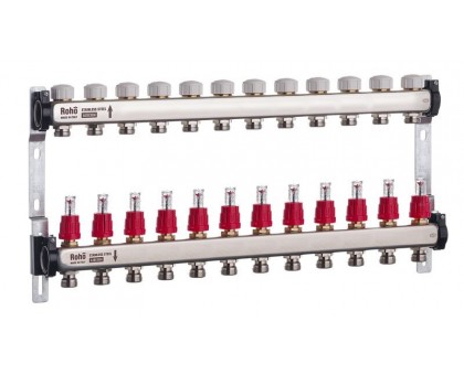 Коллектор теплого пола ROHO R804-12 - 1"х 12 выходов